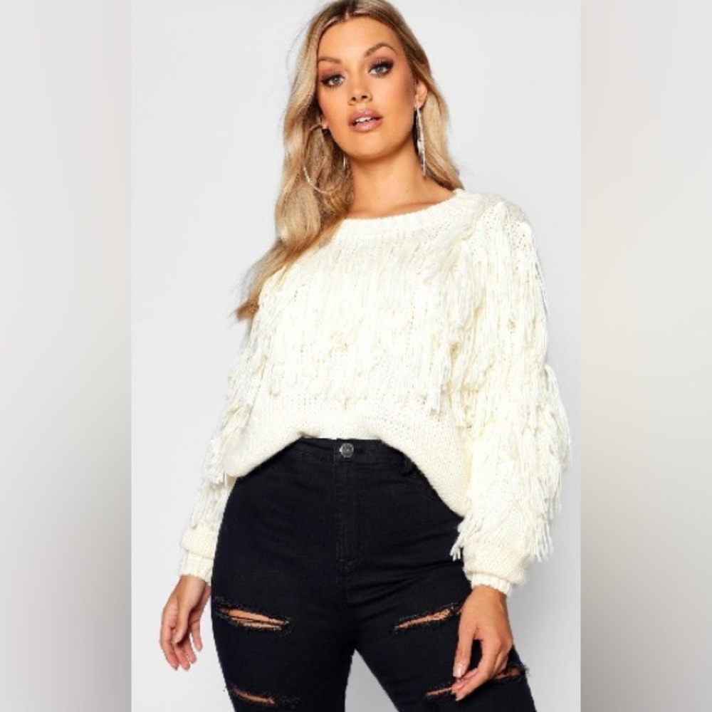 White Fringe Sweater